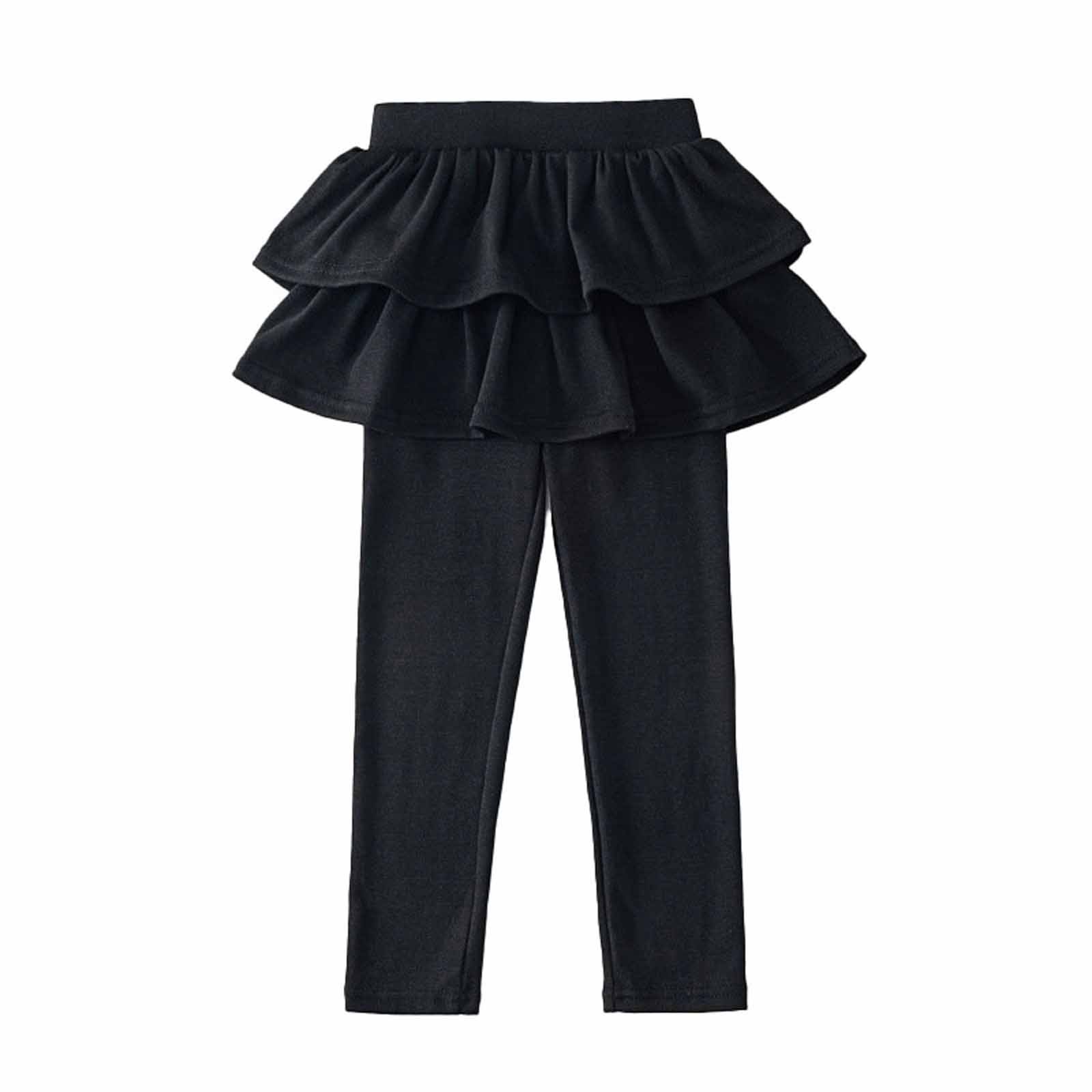 Avrntaa Girls' Leggings with Skirt - Ruffle Hem Straight Leg Skort Pant Toddler Pants Black Pants Size 5T